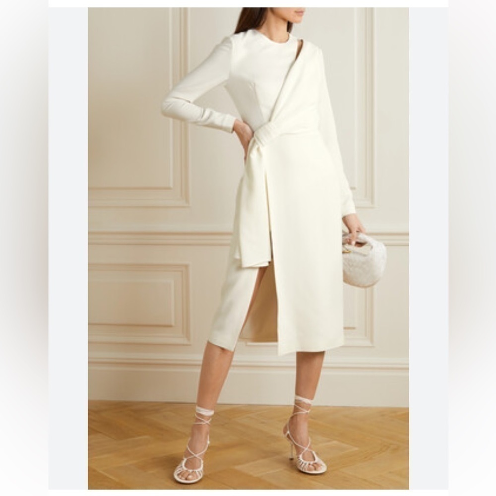 Elie Saab Cutout Draped Cady Midi Dress In White Sz 34
